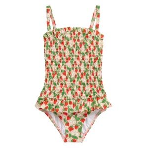 Mini Boden Girls Smocked Strawberry Swimsuit